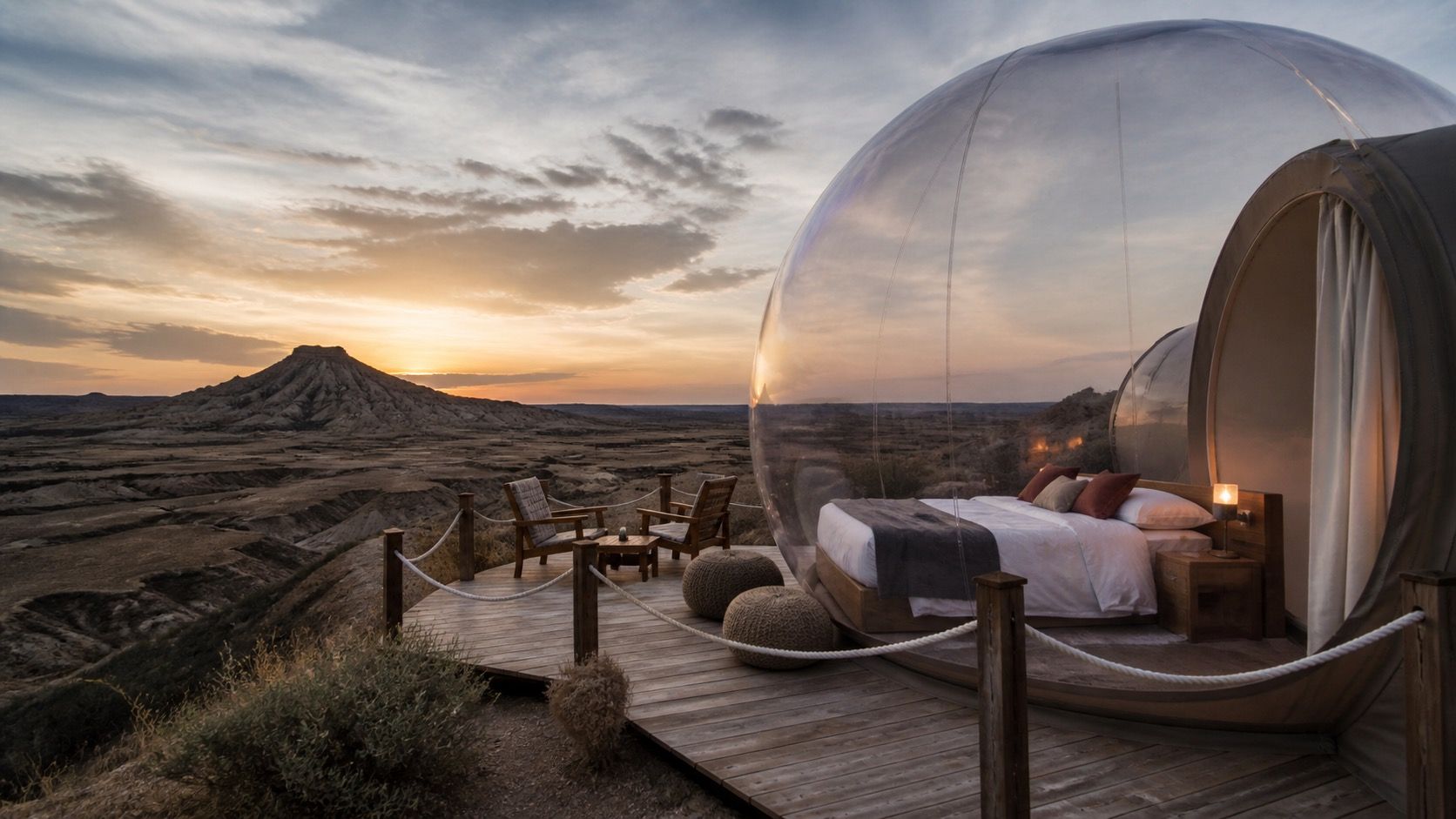 Burbuja en Bardenas Reales y Navarra: una noche de paisaje abierto con letra pequeña